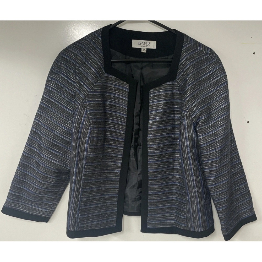 Vintage Kasper Separates Blazer Jacket Womens 12 Black Blue Silver Stripes